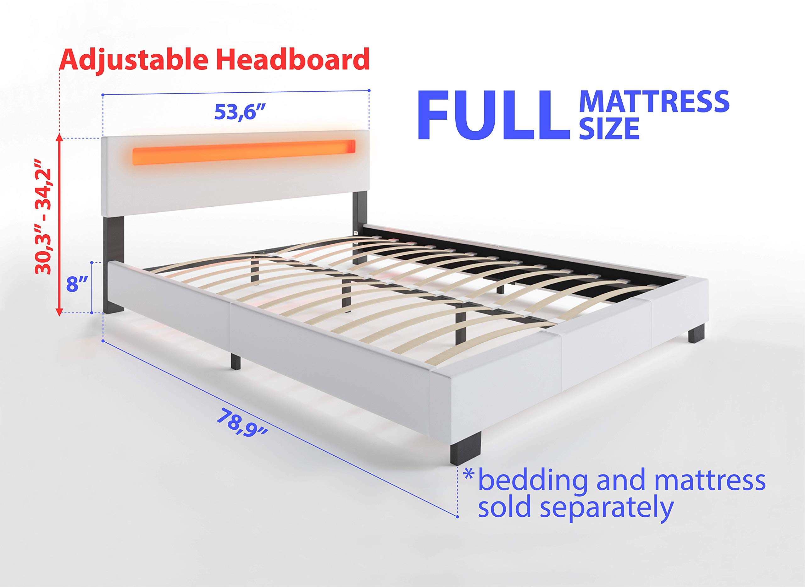 【Furniture】Pezzolla LED Bed Frame King Size - Contemporary Modern Low Profile Platform Bed with 16 Colors LED