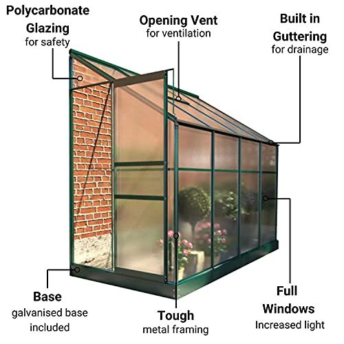 【Home&Garden】Polycarbonate Aluminium Metal Frame Lean-To Greenhouse Green