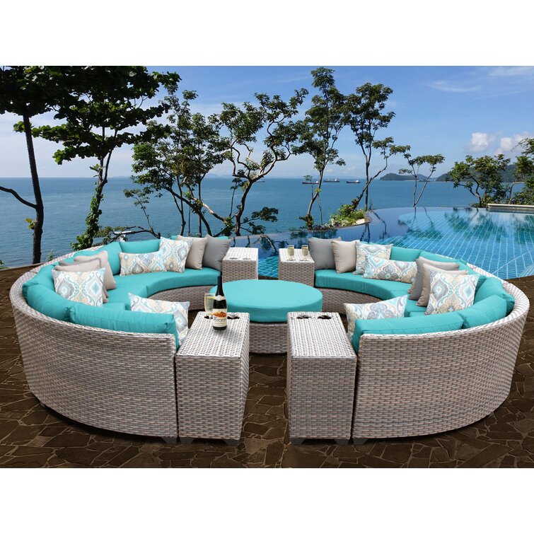 【Home&Garden】Merlyn High-Density Polyethylene (HDPE) Wicker 10 - Person Seating Group with Cushions