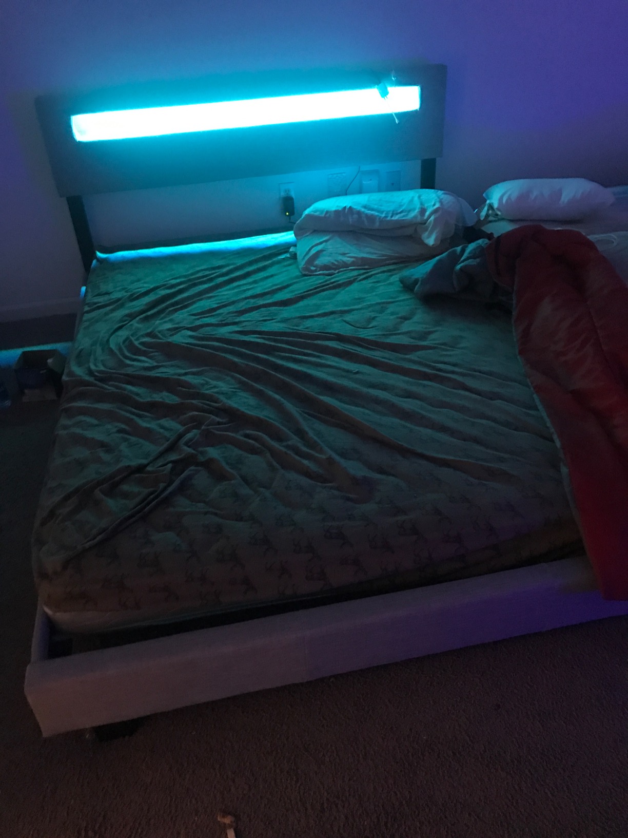 【Furniture】Pezzolla LED Bed Frame King Size - Contemporary Modern Low Profile Platform Bed with 16 Colors LED