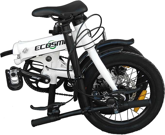 ECOSMO 16-Inch Lightweight Alloy Folding City Bike, 6 SP SHIMANO, Dual Disc Brakes - 16AF02W