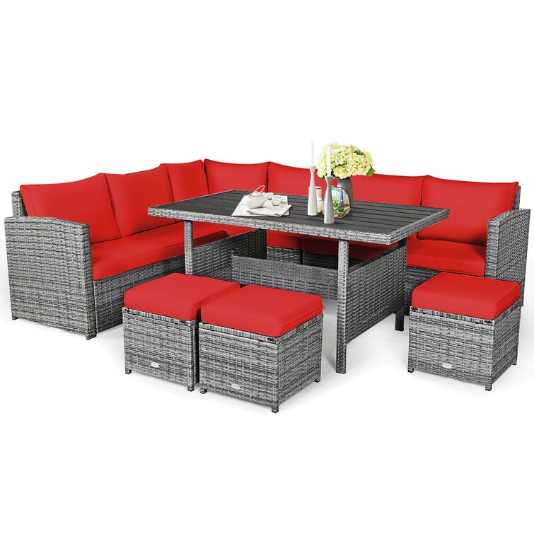 【Home&Garden】Stefanie Polyethylene (PE) Wicker 9 - Person Seating Group with Cushions