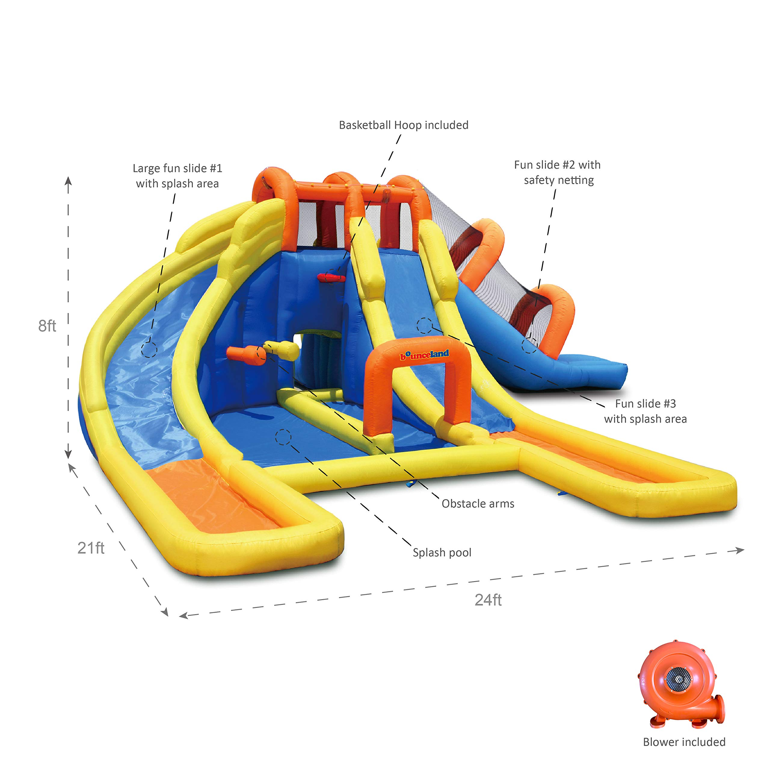 【Baby&Kids】Triple Water Slides and Pool Water Park, 24 ft L x 21 ft W x 8 ft H, Outdoor Fun for Kids