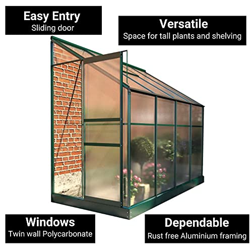 【Home&Garden】Polycarbonate Aluminium Metal Frame Lean-To Greenhouse Green