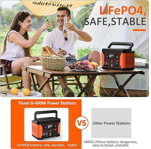Tiexei Portable Power Station 600W, 512Wh LiFePO4 Battery Pack