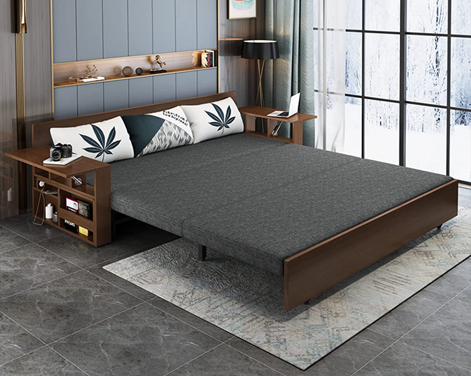 【Furniture】Solid Wood Sofa Bed, Multifunctional, Foldable, Storage Sofa Bed Dual-Use