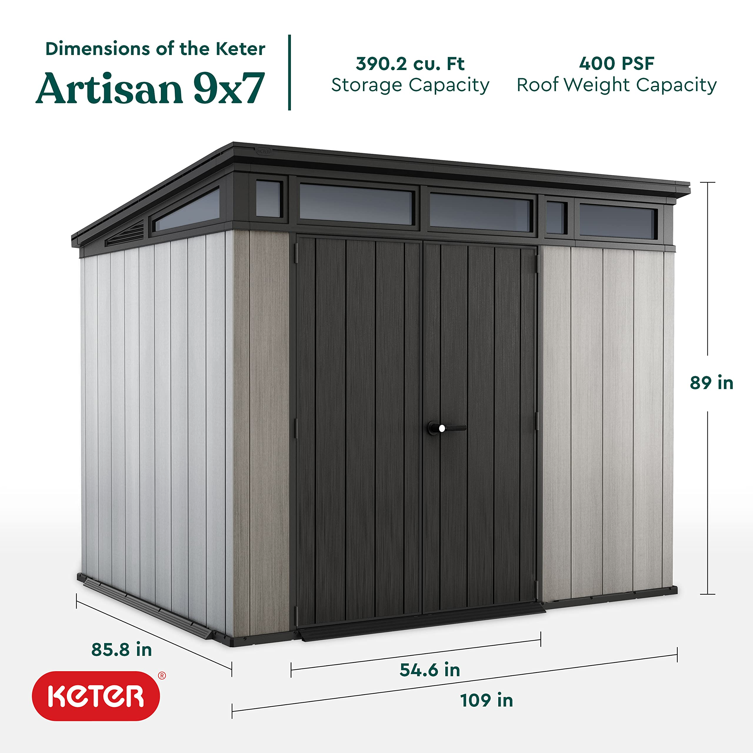【Storage Shed】9x7 Foot Large Outdoor Shed with Floor with Modern Design for Patio Furniture, Tools