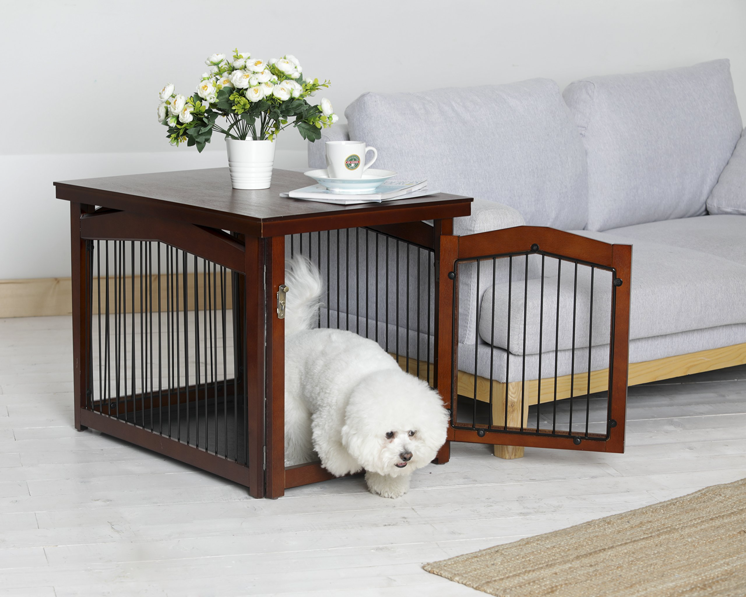【Pet】2-in-1 Configurable Pet Crate and Gate, Brown, Large