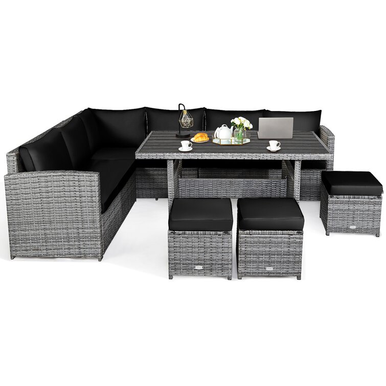 【Home&Garden】Stefanie Polyethylene (PE) Wicker 9 - Person Seating Group with Cushions