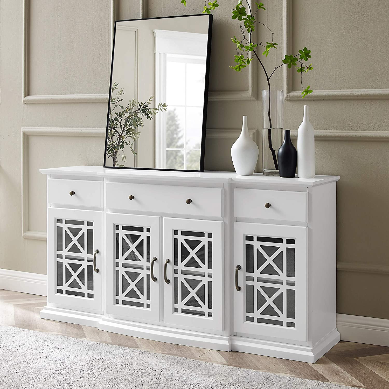 【Furniture】Modern Wood Glass Door Buffet Sideboard Living Room - Dining Room Console