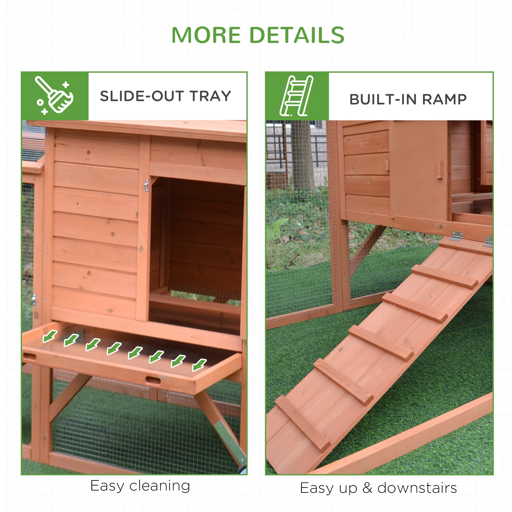 【Pet】96.5 Chicken Coop Wooden Rabbit Hutch Portable Backyard Outdoor Run and Nesting Box Natural