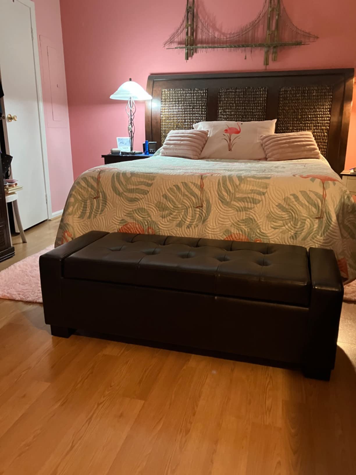 【Furniture】Christopher Knight Home Guernsey Leather Wood-Frame Storage Ottoman