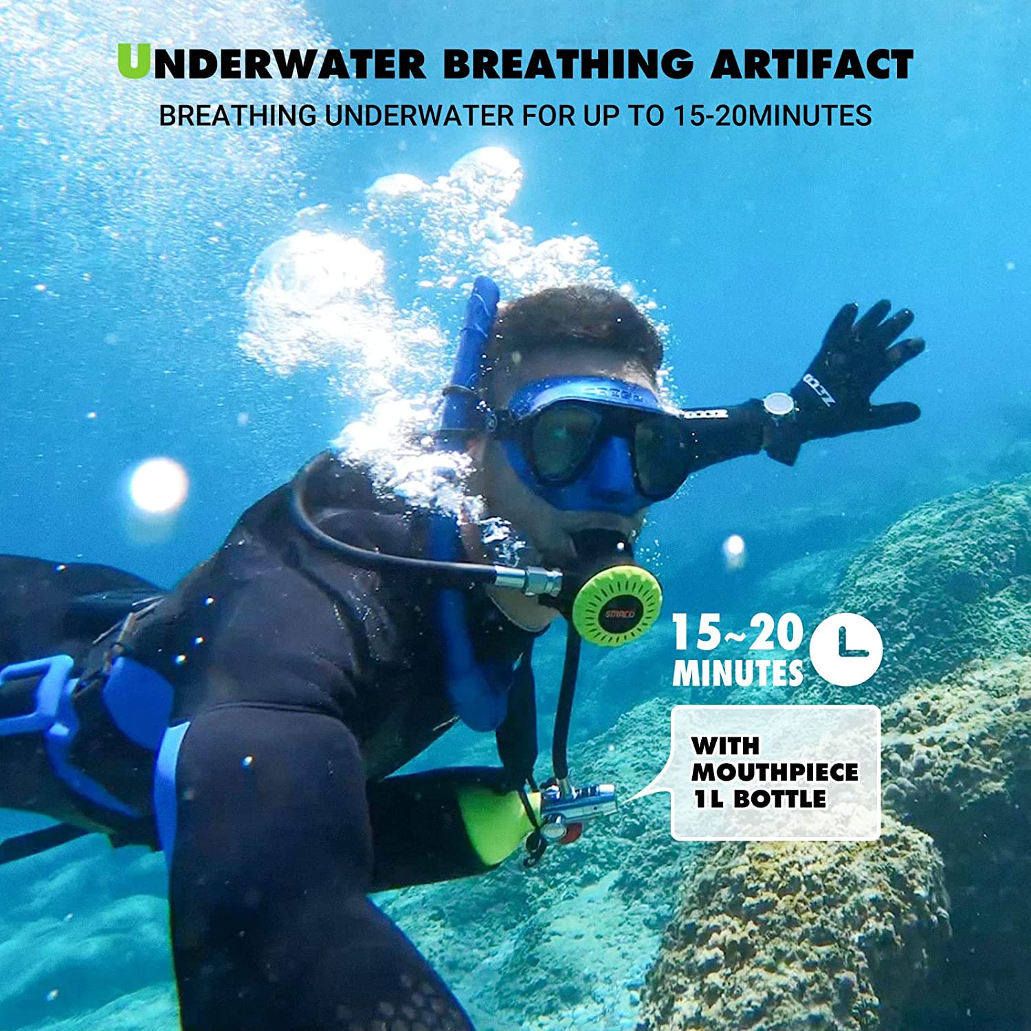 【Sports&Outdoors】Scuba Tank Diving Gear for Diver 1L Mini Scuba Tank Oxygen Cylinder with 15-20 Minutes Underwater Breathing Portable Diving