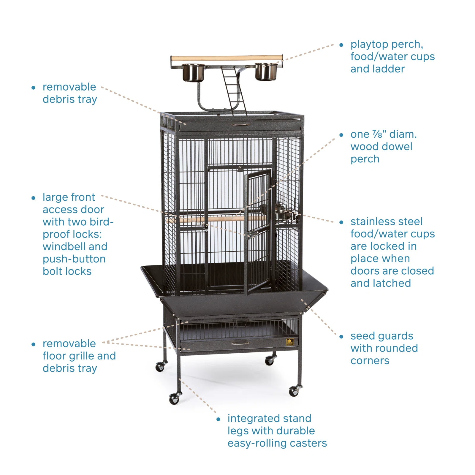 【Pet】Bremer Steel Play Top Floor Bird Cage with Wheels