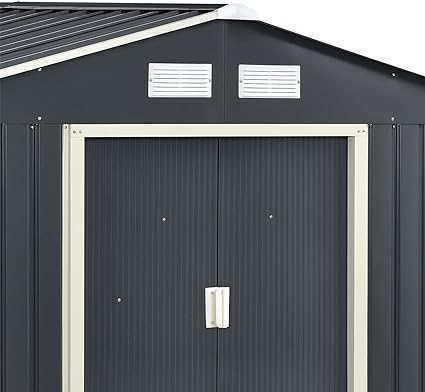 Juskys 15m3 metal tool shed with pitched roof, sliding door and foundation - 277×319×192cm - Garden Shed