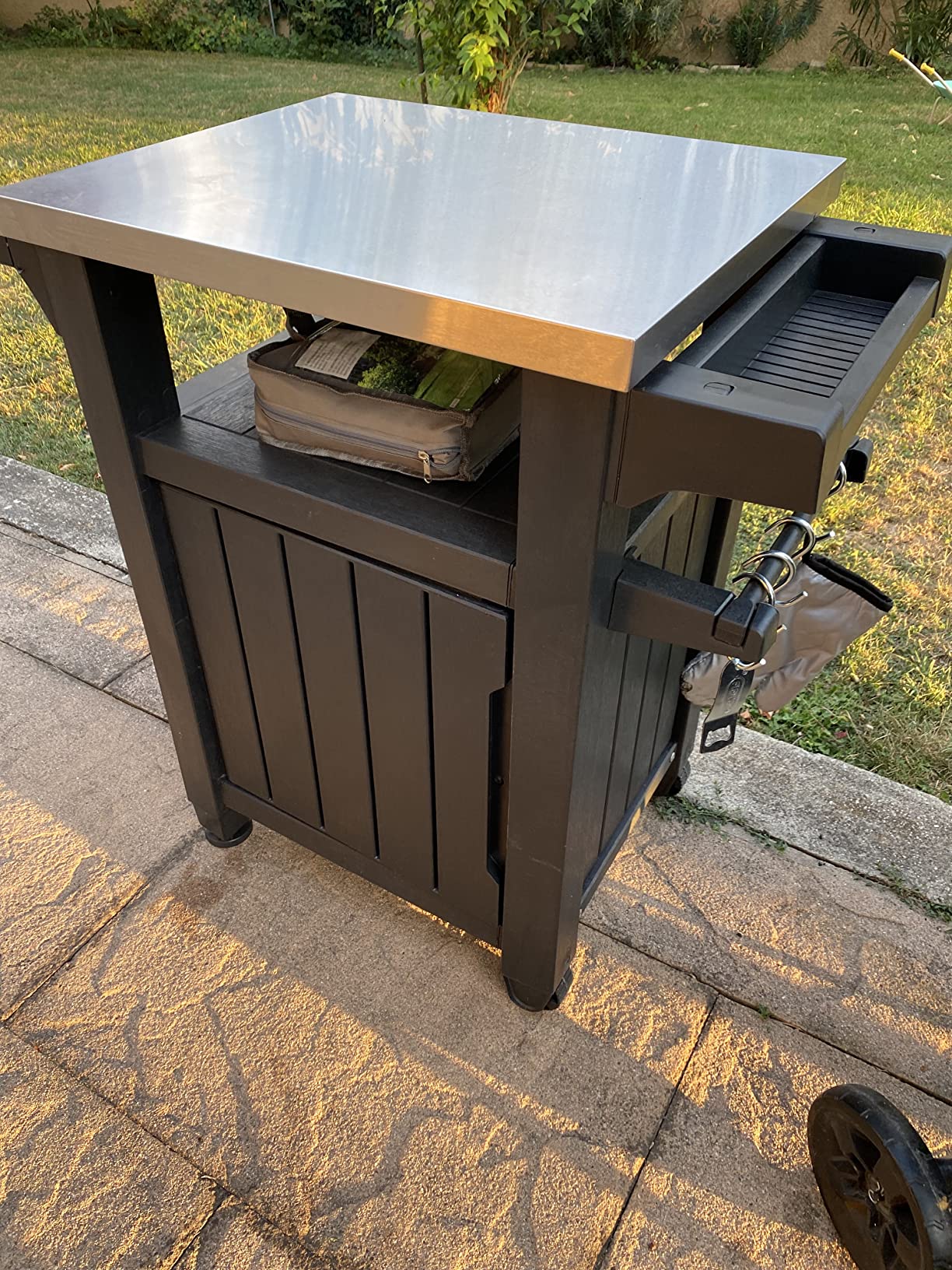 【Home & Garden】Outdoor Portable Entertainment Kitchen Storage and Food Station, Graphite, 70 x 54 x 90 cm