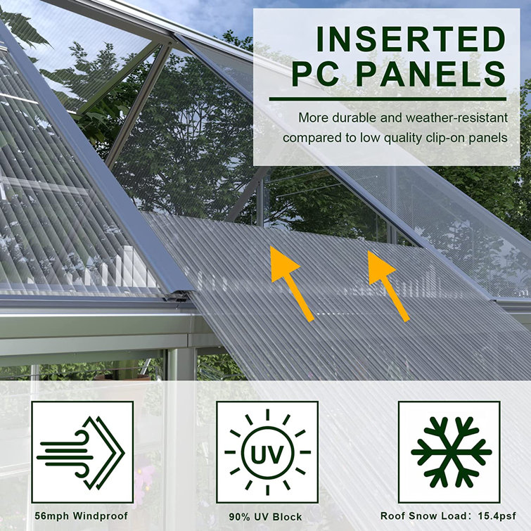 【Home & Garden】6x12 FT Hybrid Polycarbonate Greenhouse with 3 Vent Window Lockable Hinged Door