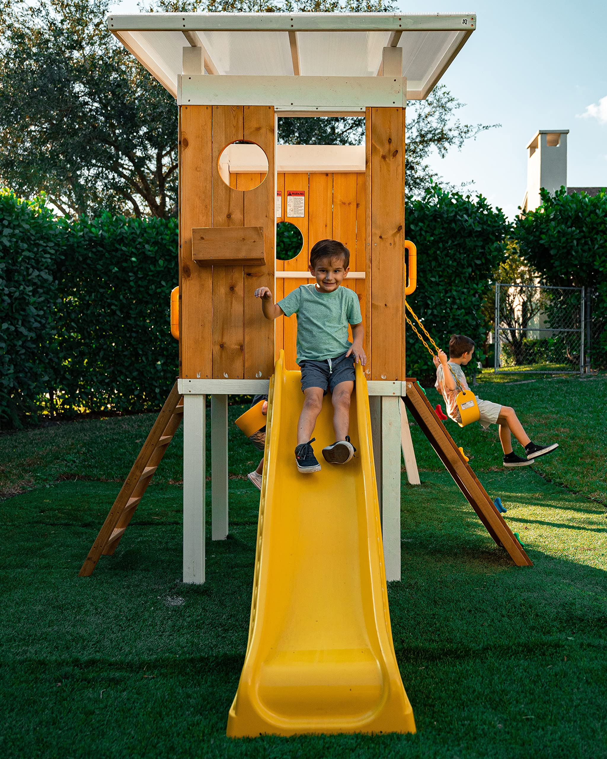 【Baby&Kids】Modern Outdoor Backyard Swing Set Children's Rock Climbing Wood Playground Playset 2 Belt Swings