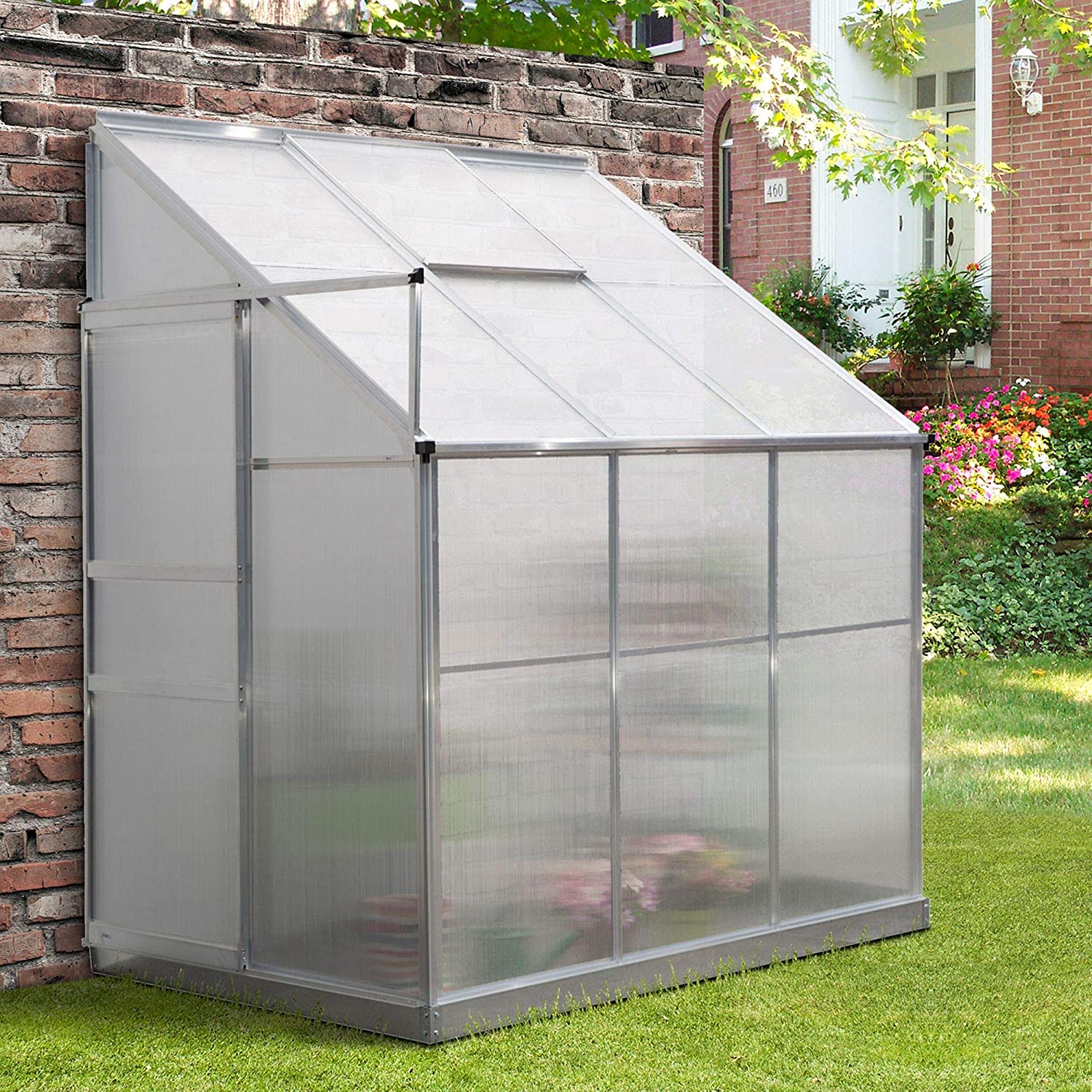 【Home&Garden】Polycarbonate Aluminium Metal Frame Lean-To Greenhouse Green
