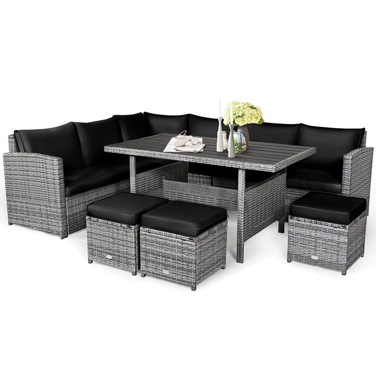 【Home&Garden】Stefanie Polyethylene (PE) Wicker 9 - Person Seating Group with Cushions