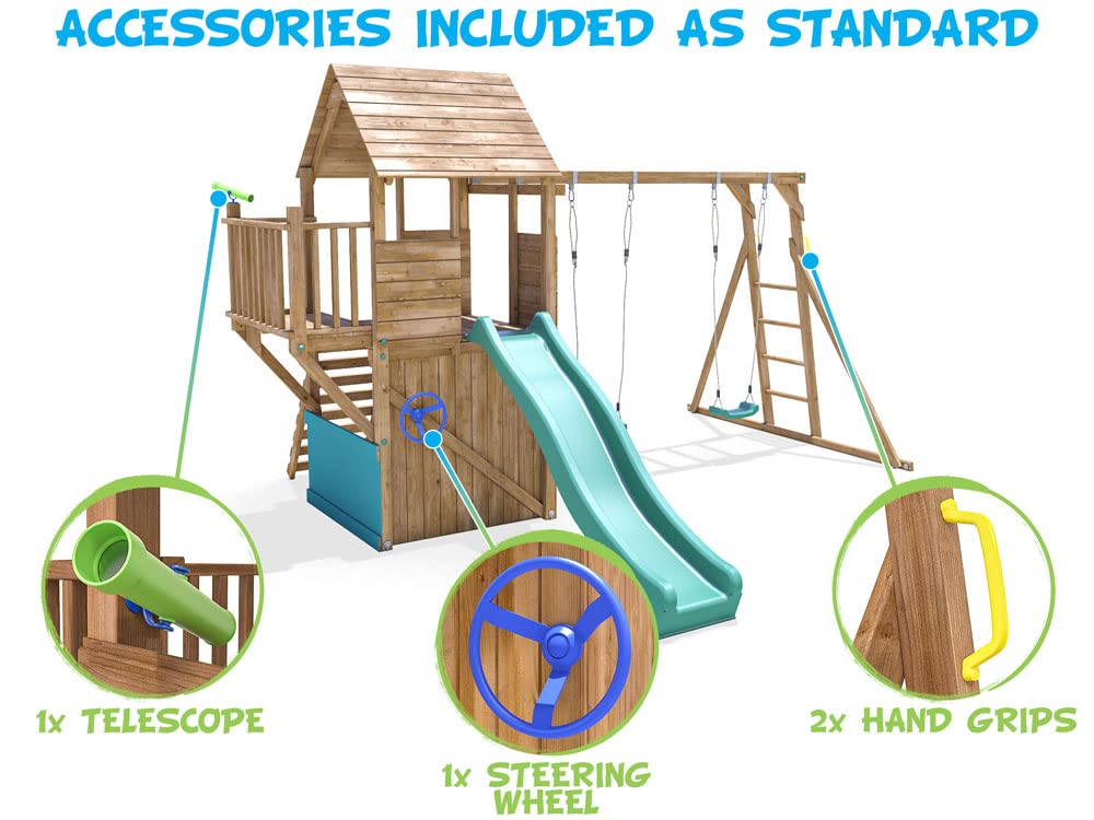 【Baby&Kids】Wooden Playhouse Climbing Frame Childrens Outdoor Play Tower Monkey Bar Swing Set