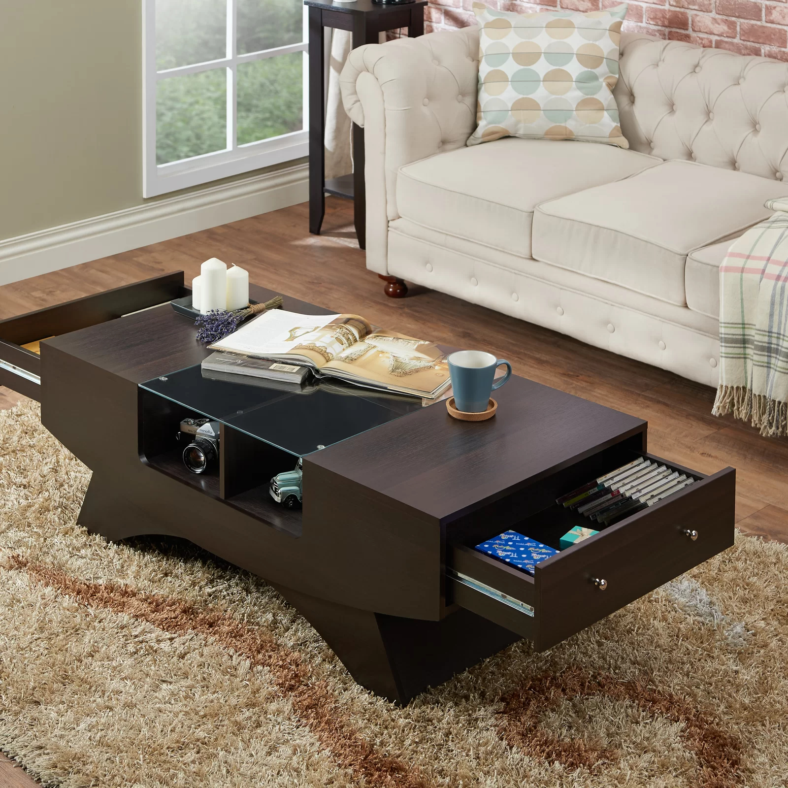 【Furniture】Madilynn Trestle Coffee Table with Storage