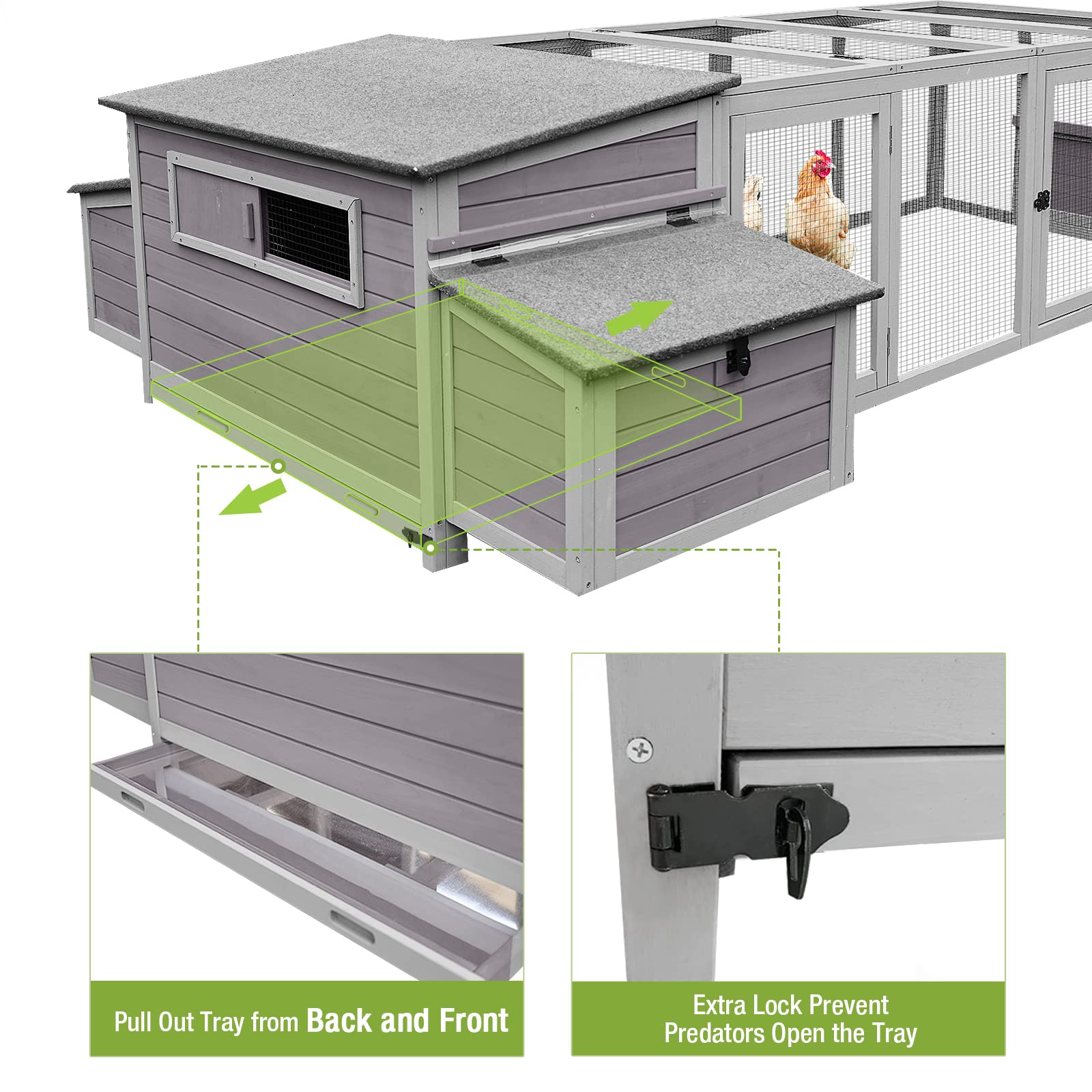 【Pet】103in Large Chicken Coop Outdoor Wooden Chicken House, Hen House Poultry Cage for 4-6 Hens