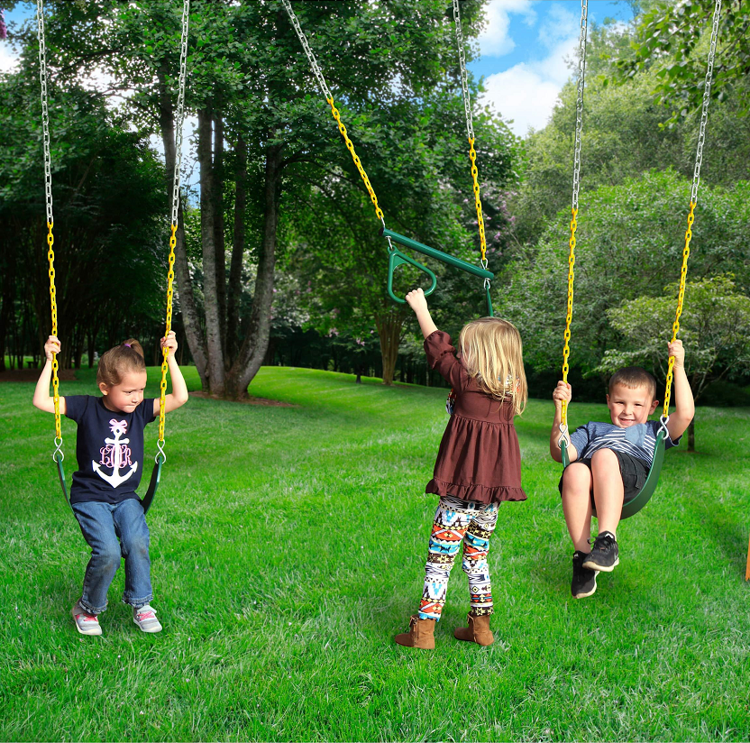 【Baby&Kids】Gorilla Playsets Outdoor Wood Swing Set with Wood Roof & Yellow Slide, Amber
