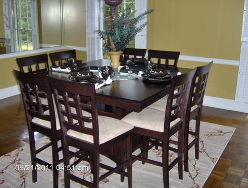 【Furniture】9 Piece Counter Height Storage Dining Table with Lazy Susan & Chair Set