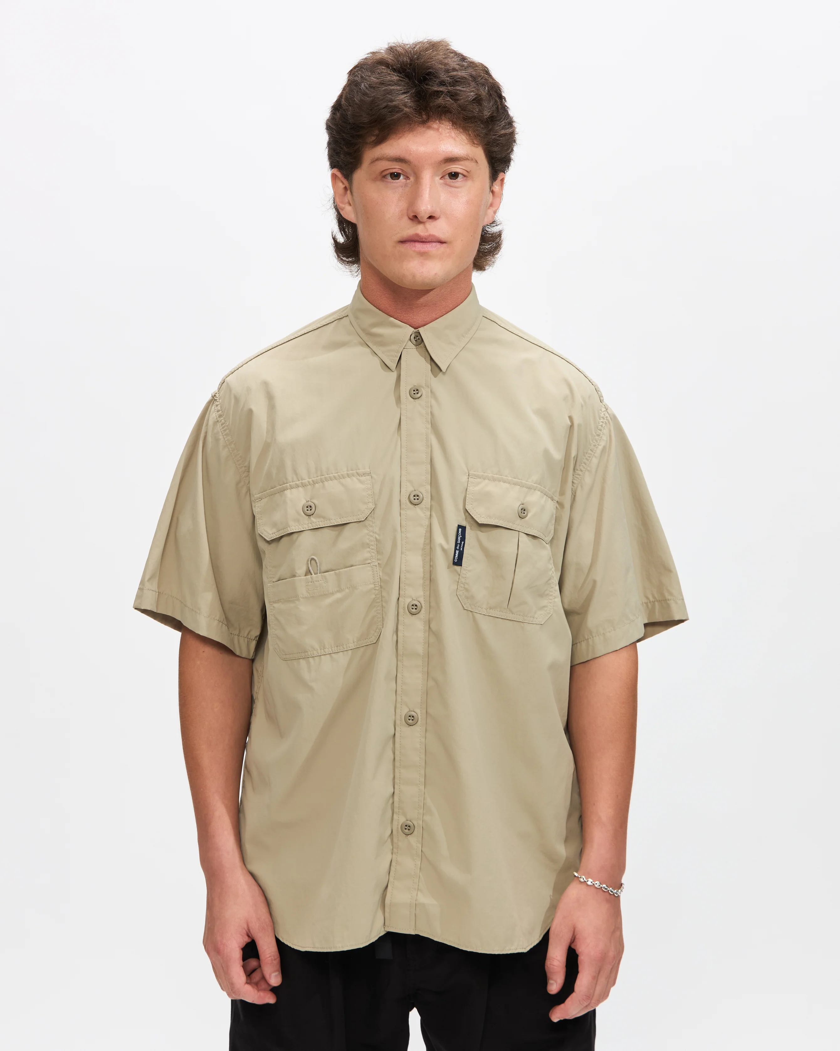 Nylon Short Sleeve Shirt in Beige