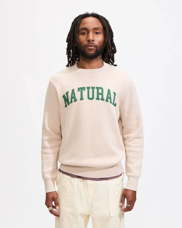 Natural Jacquard Knit Sweater in Bone