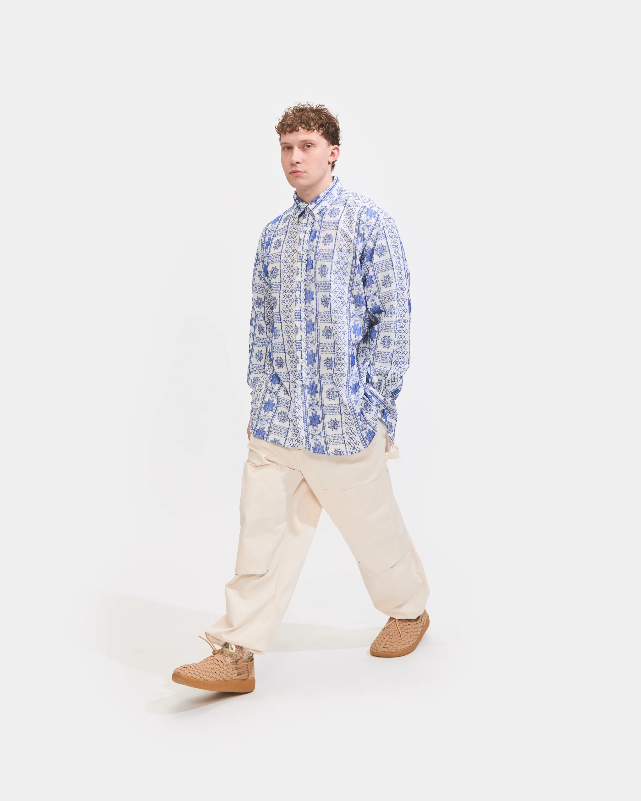 19th Century BD Shirt in Blue/White CP Embroidery