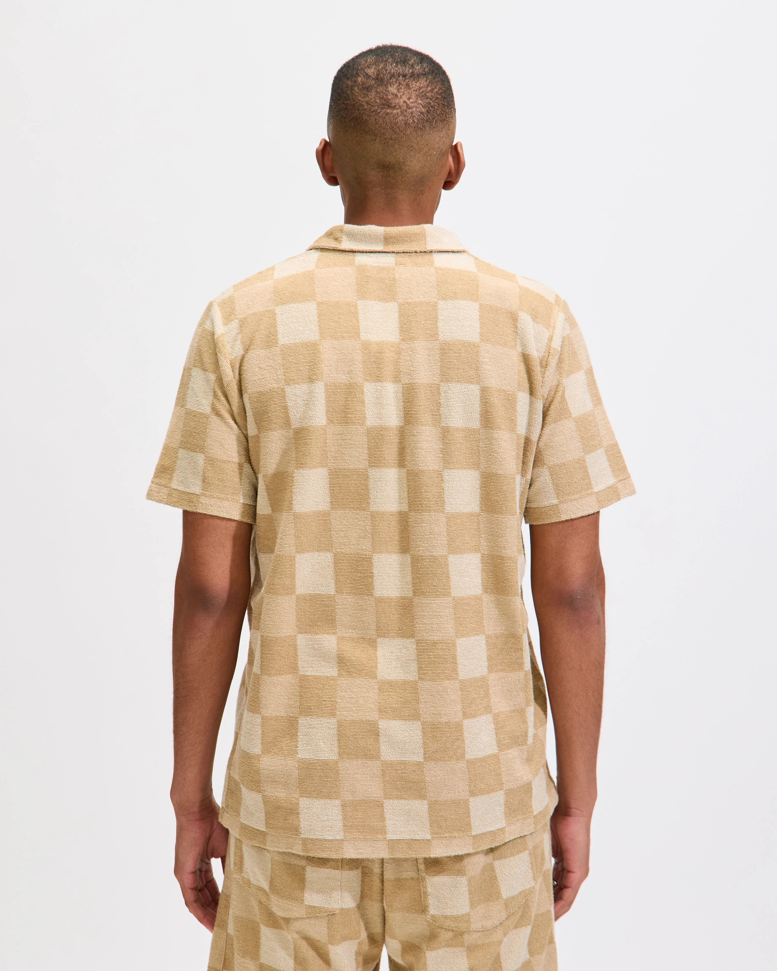 Vacation Polo In Sand Checkboard Towelling
