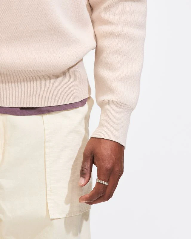 Natural Jacquard Knit Sweater in Bone