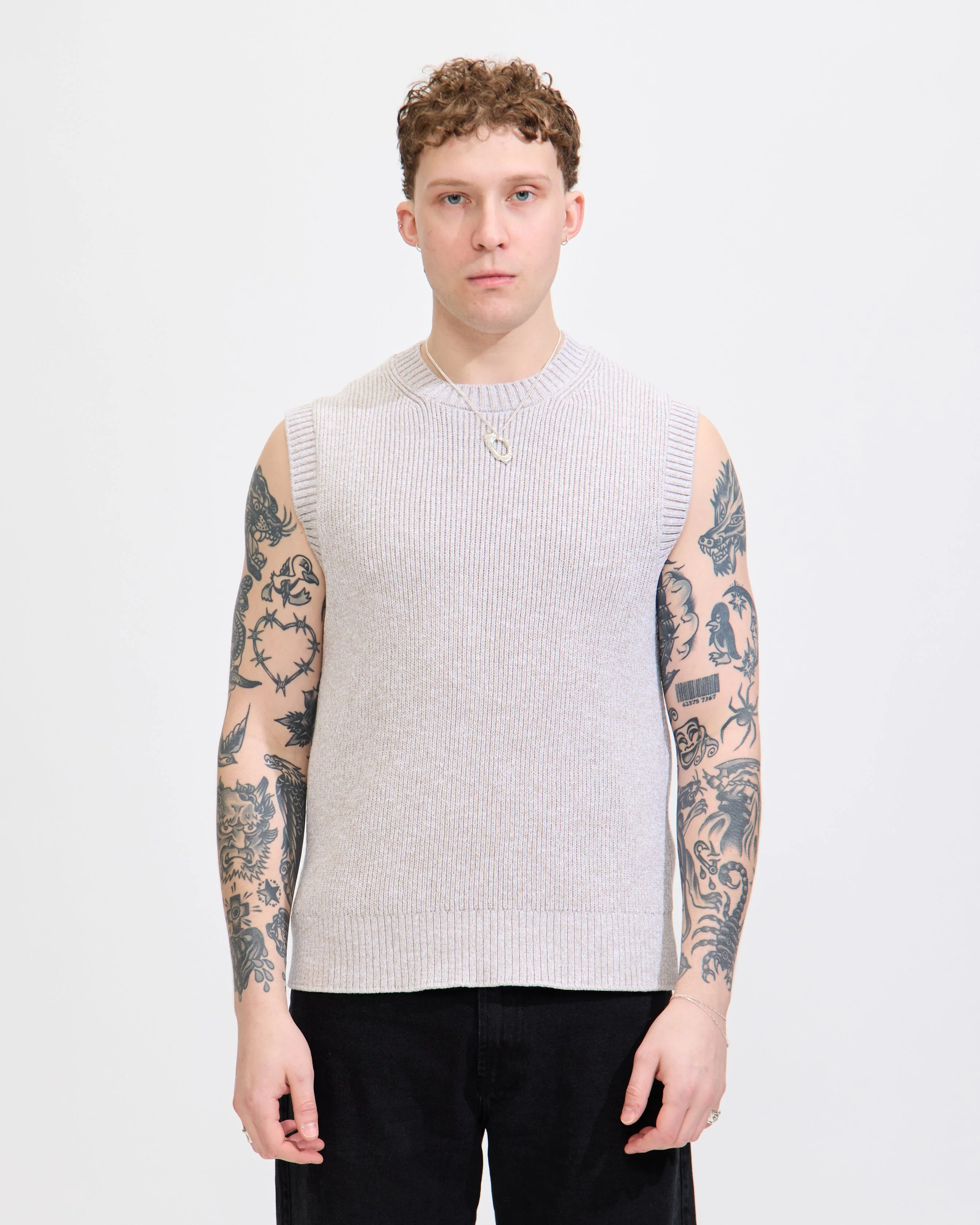 Sweater Vest in Natural Marled Yarn