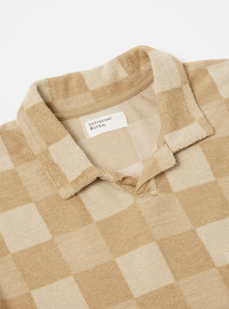 Vacation Polo In Sand Checkboard Towelling