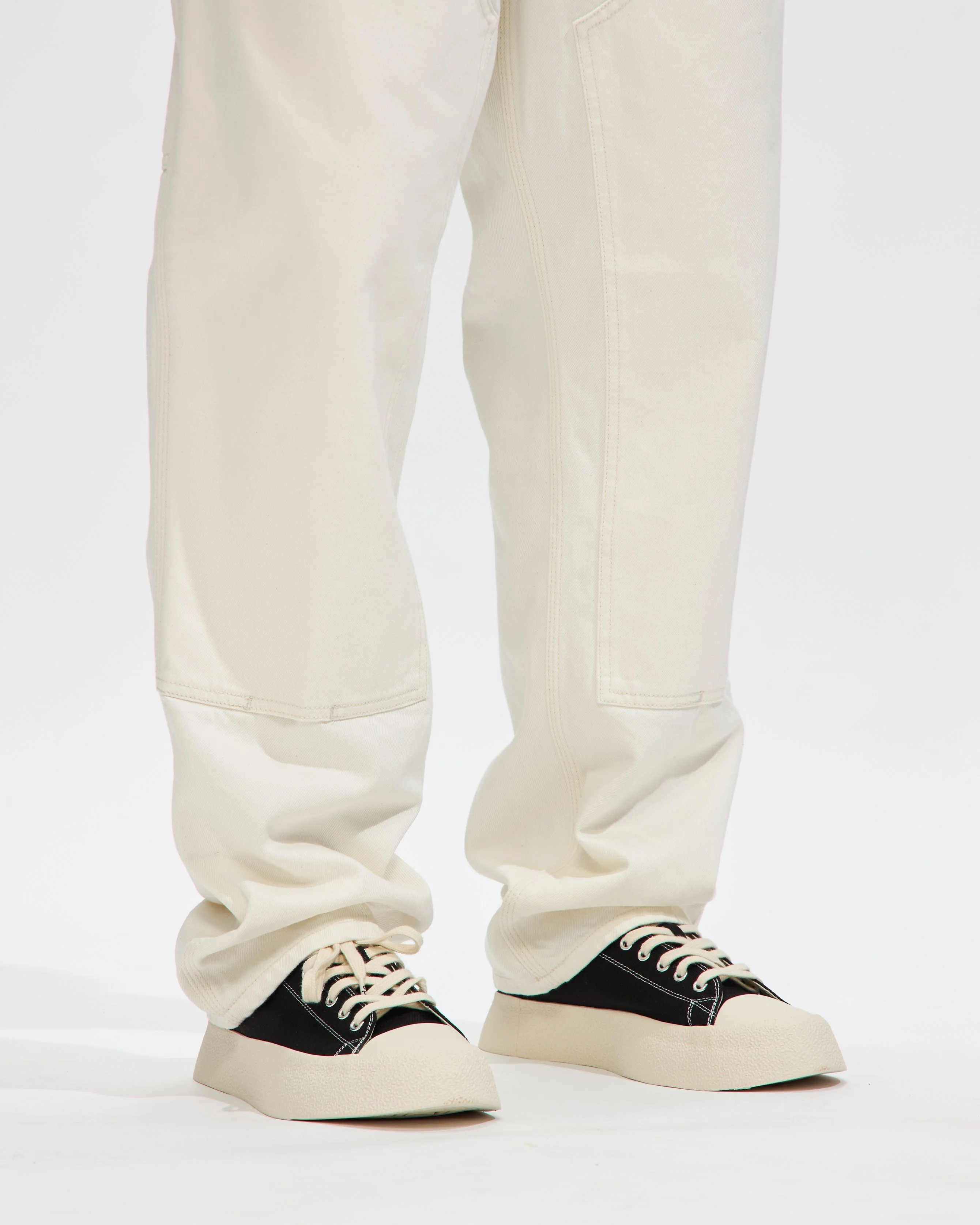 Double Knee Denim Pant in White