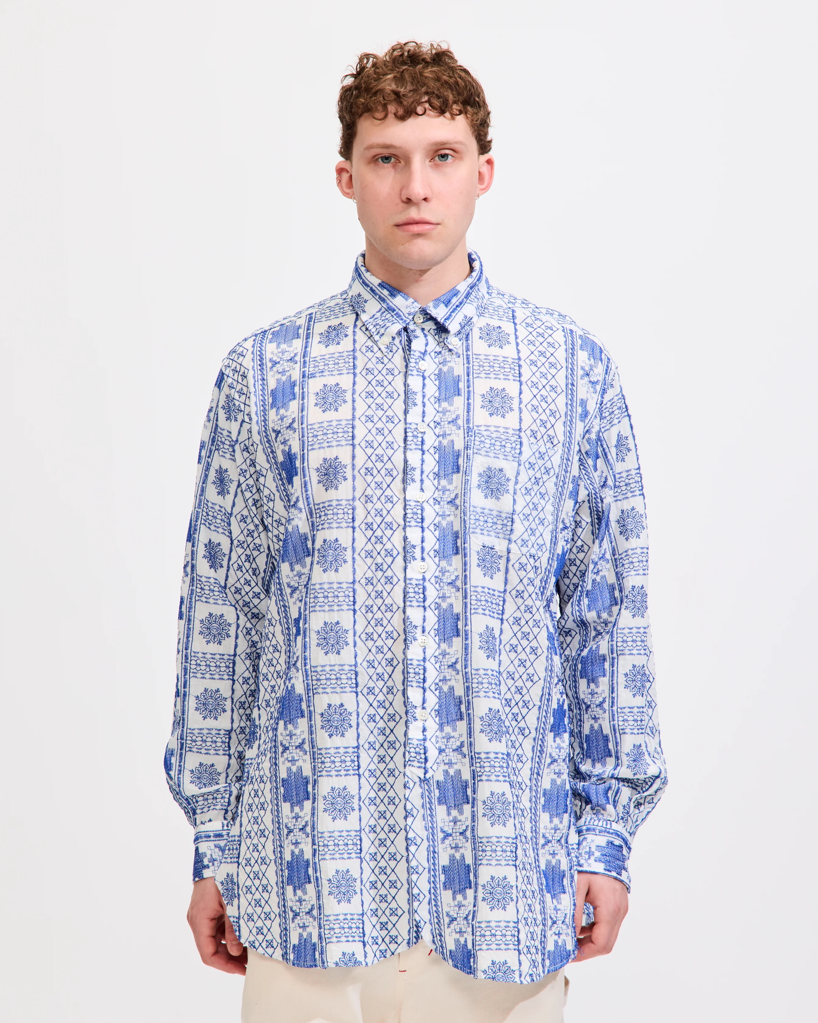 19th Century BD Shirt in Blue/White CP Embroidery