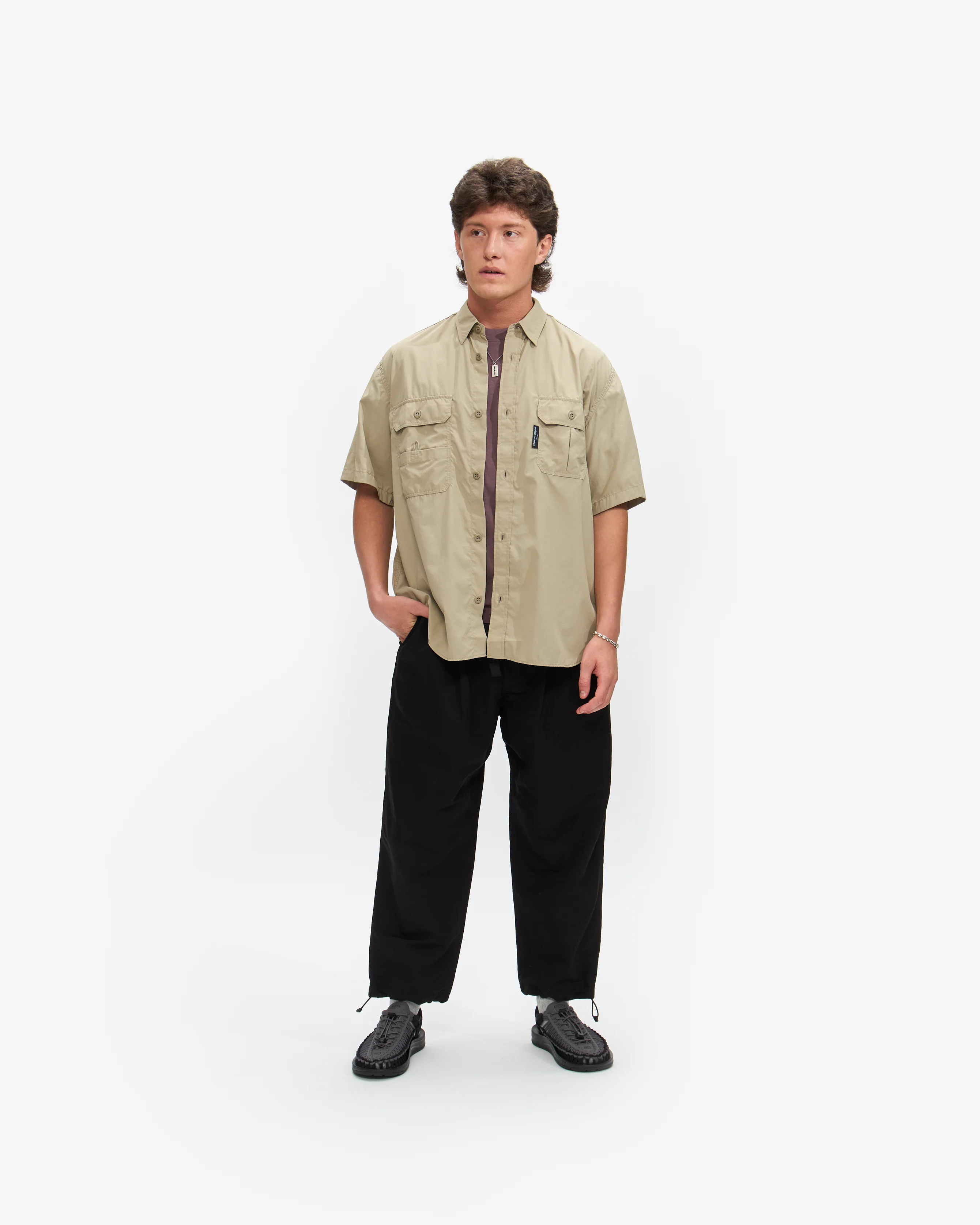 Nylon Short Sleeve Shirt in Beige