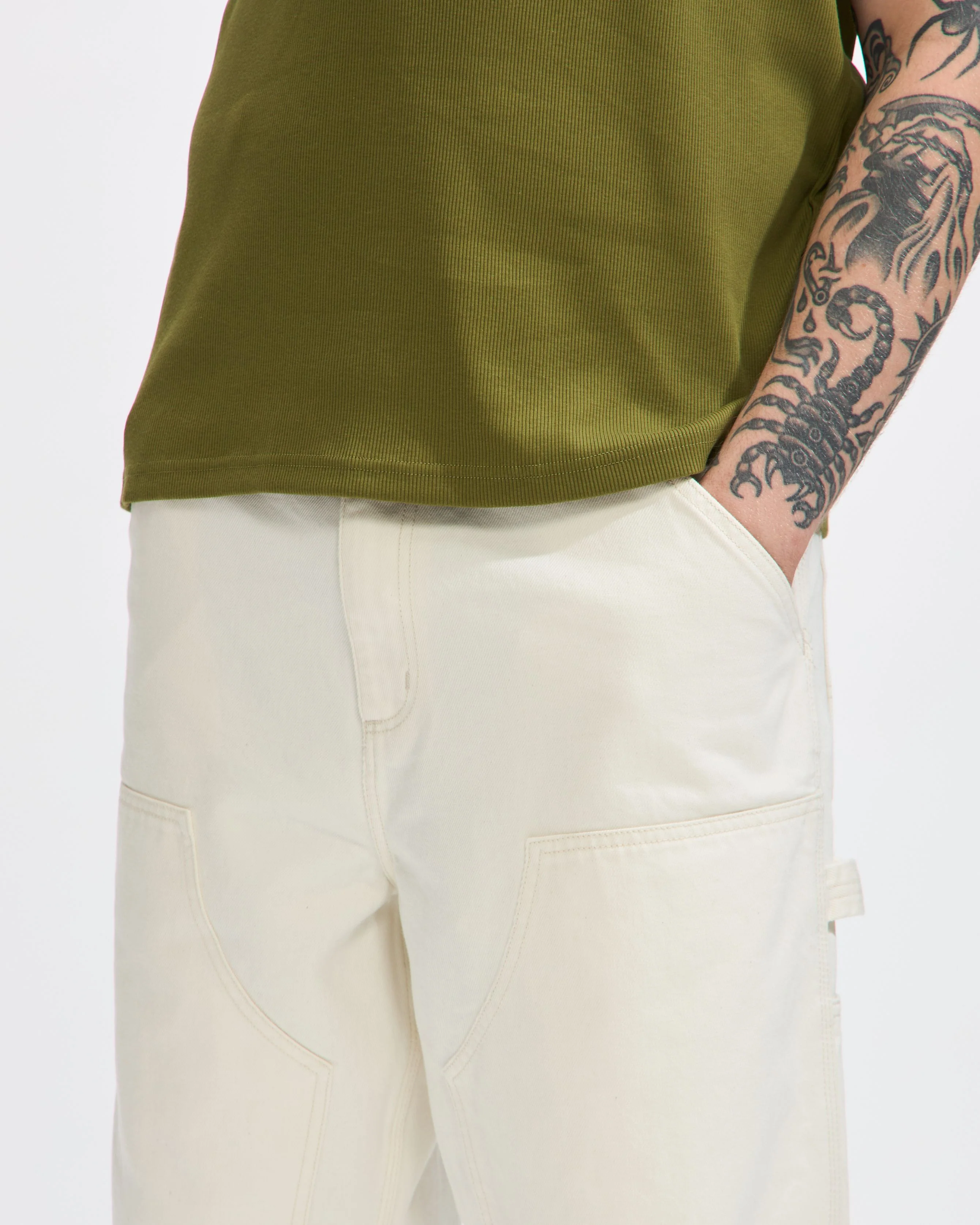 Double Knee Denim Pant in White