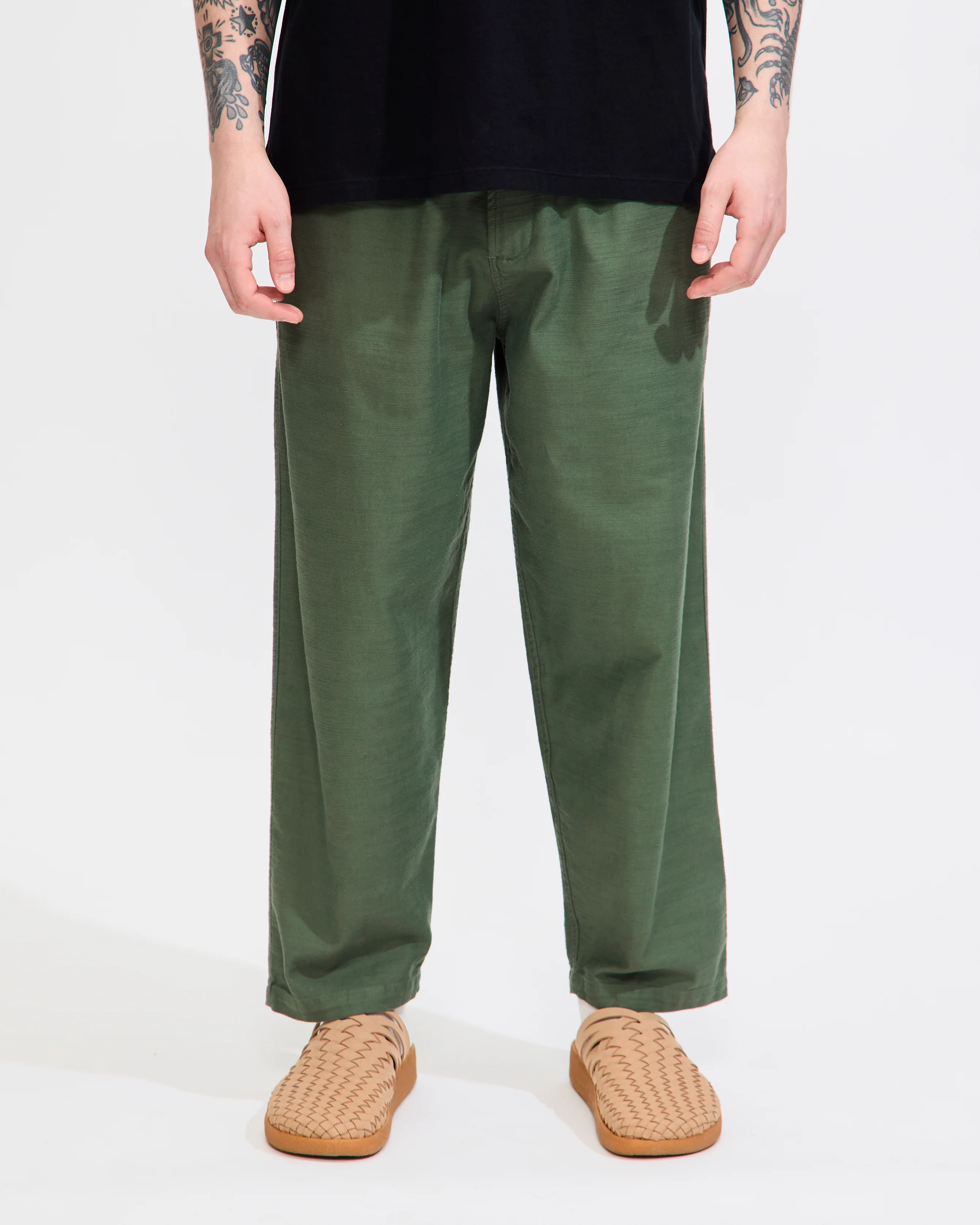 Hi Water Trouser in Olive Slub Sateen