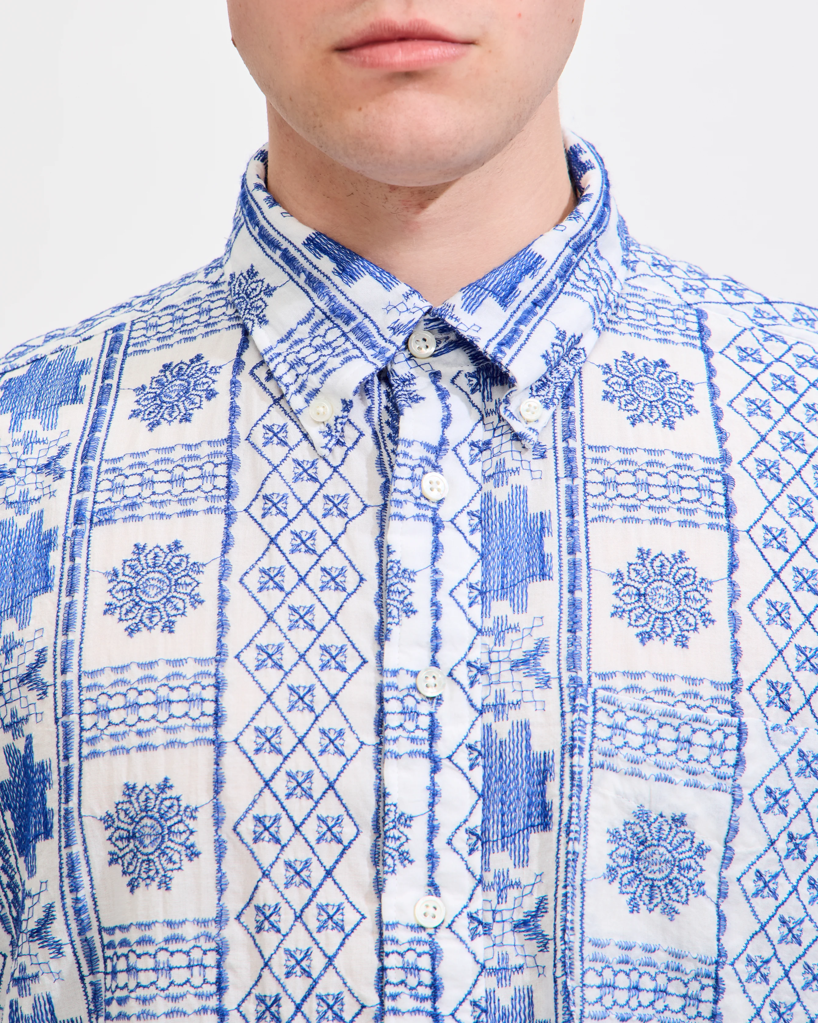 19th Century BD Shirt in Blue/White CP Embroidery