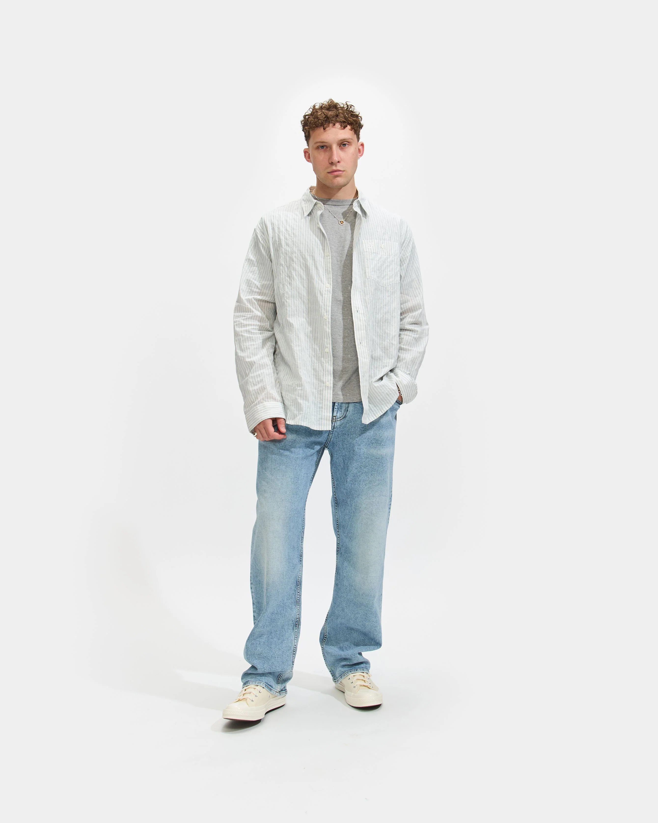 Luis Check Long Sleeve Shirt in Ivory