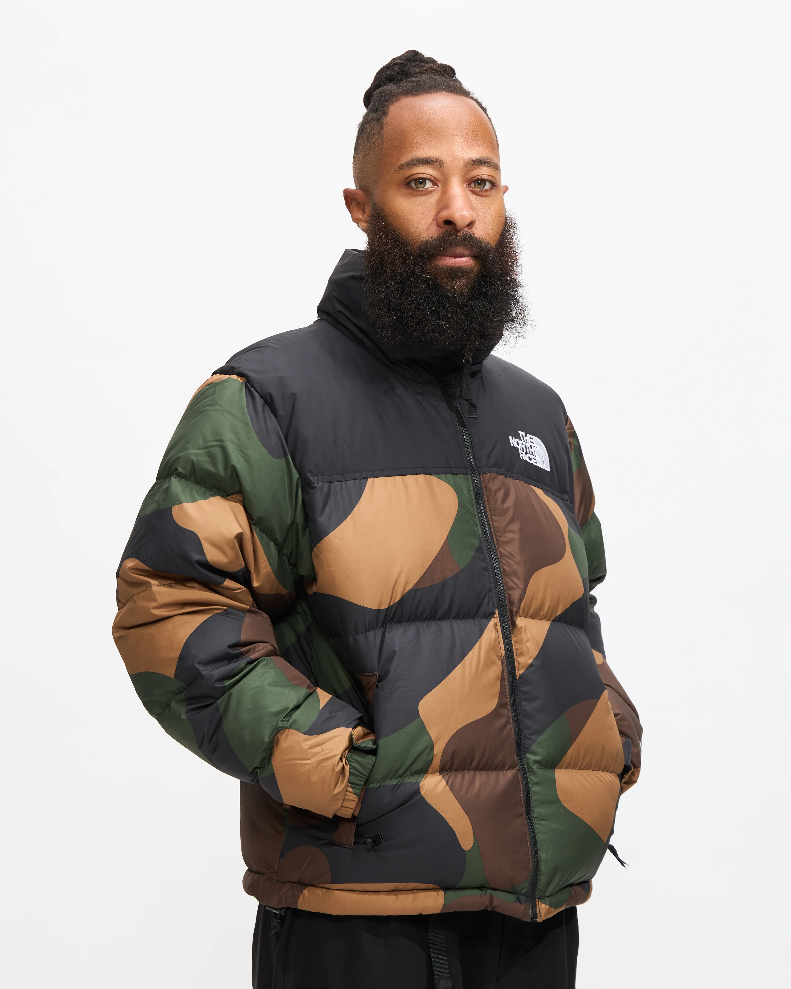 1996 Retro Nuptse Jacket in TNF Black Block Camo Print/ TNF Black