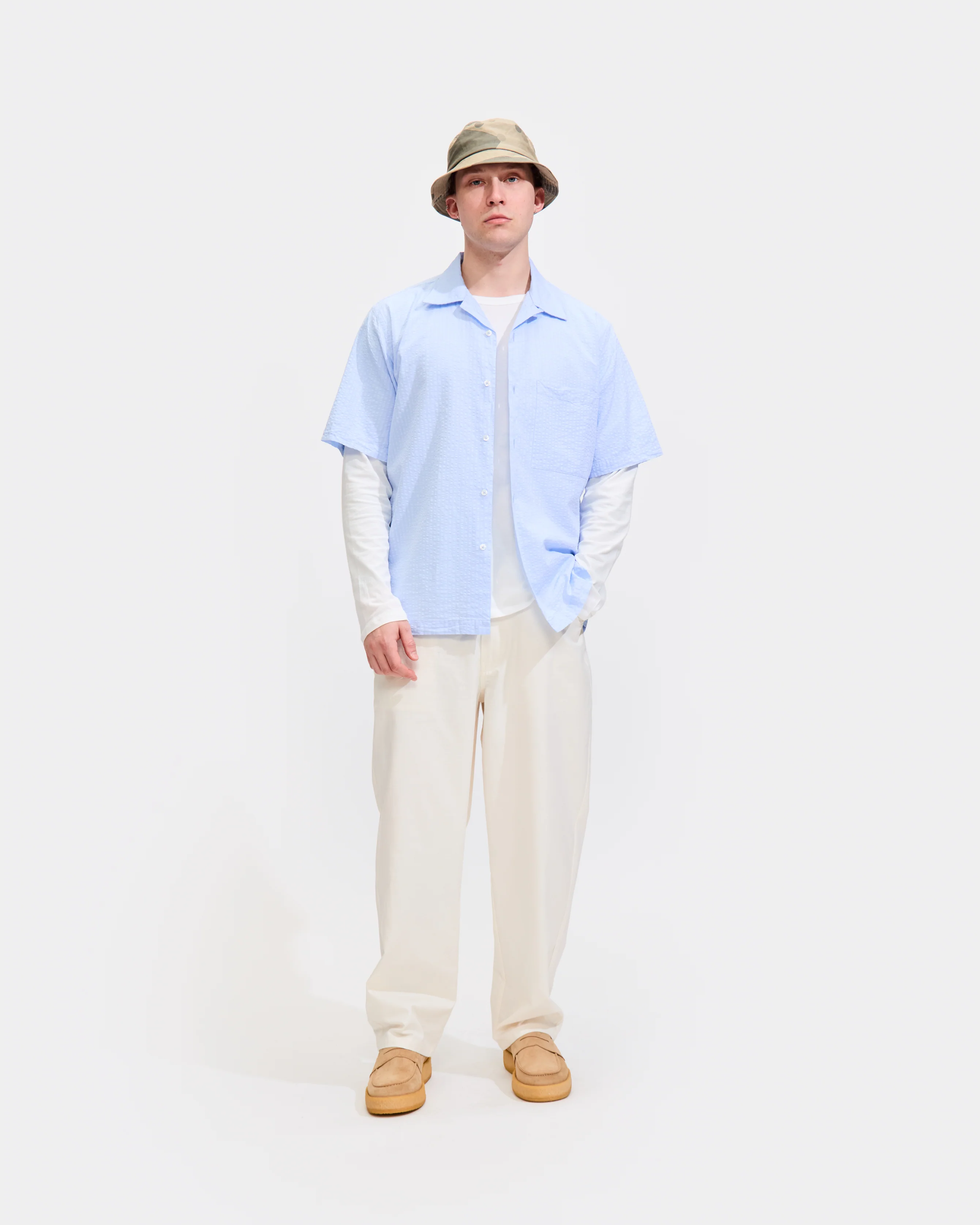 Camp Shirt II In Pale Blue Onda Cotton