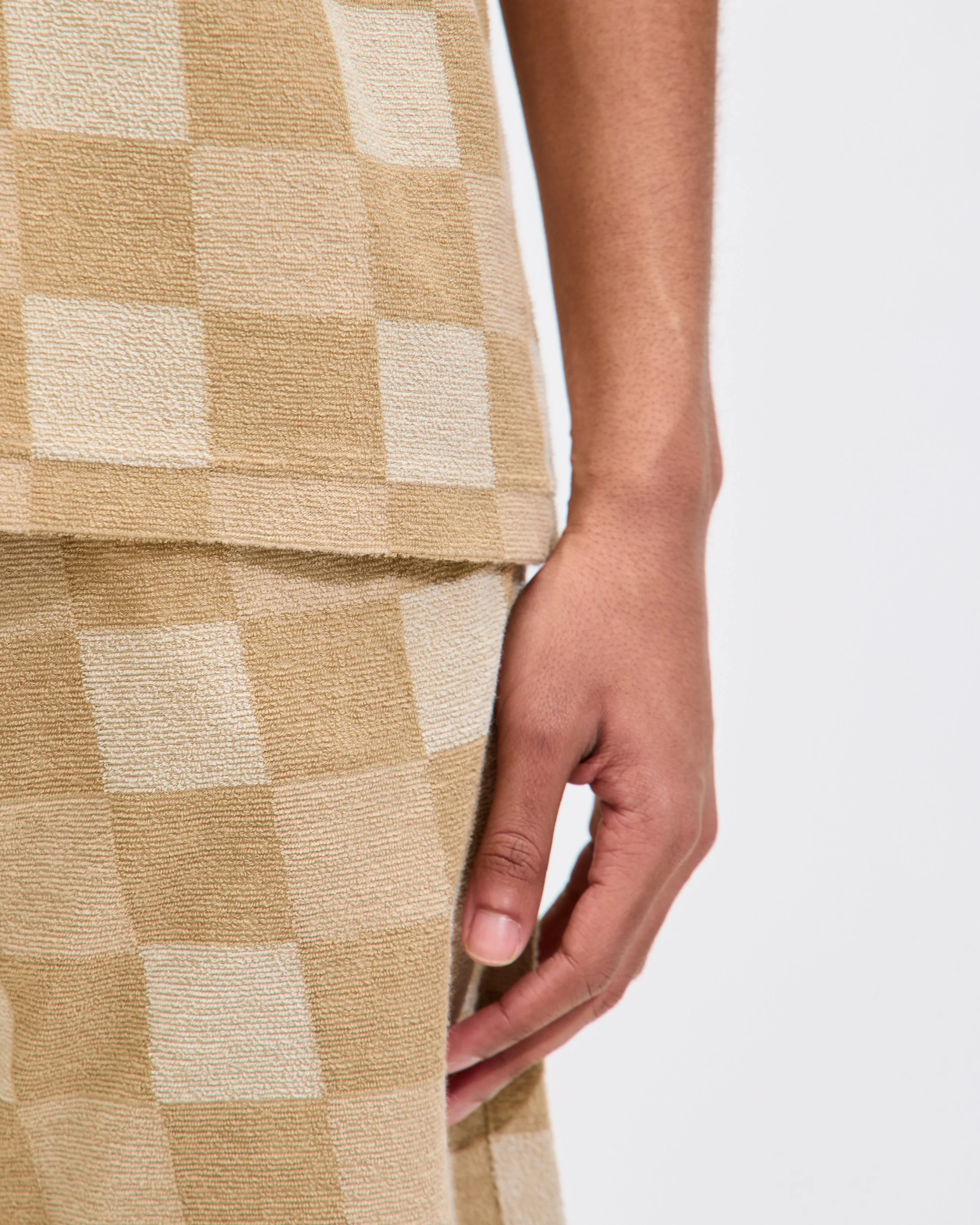 Vacation Polo In Sand Checkboard Towelling