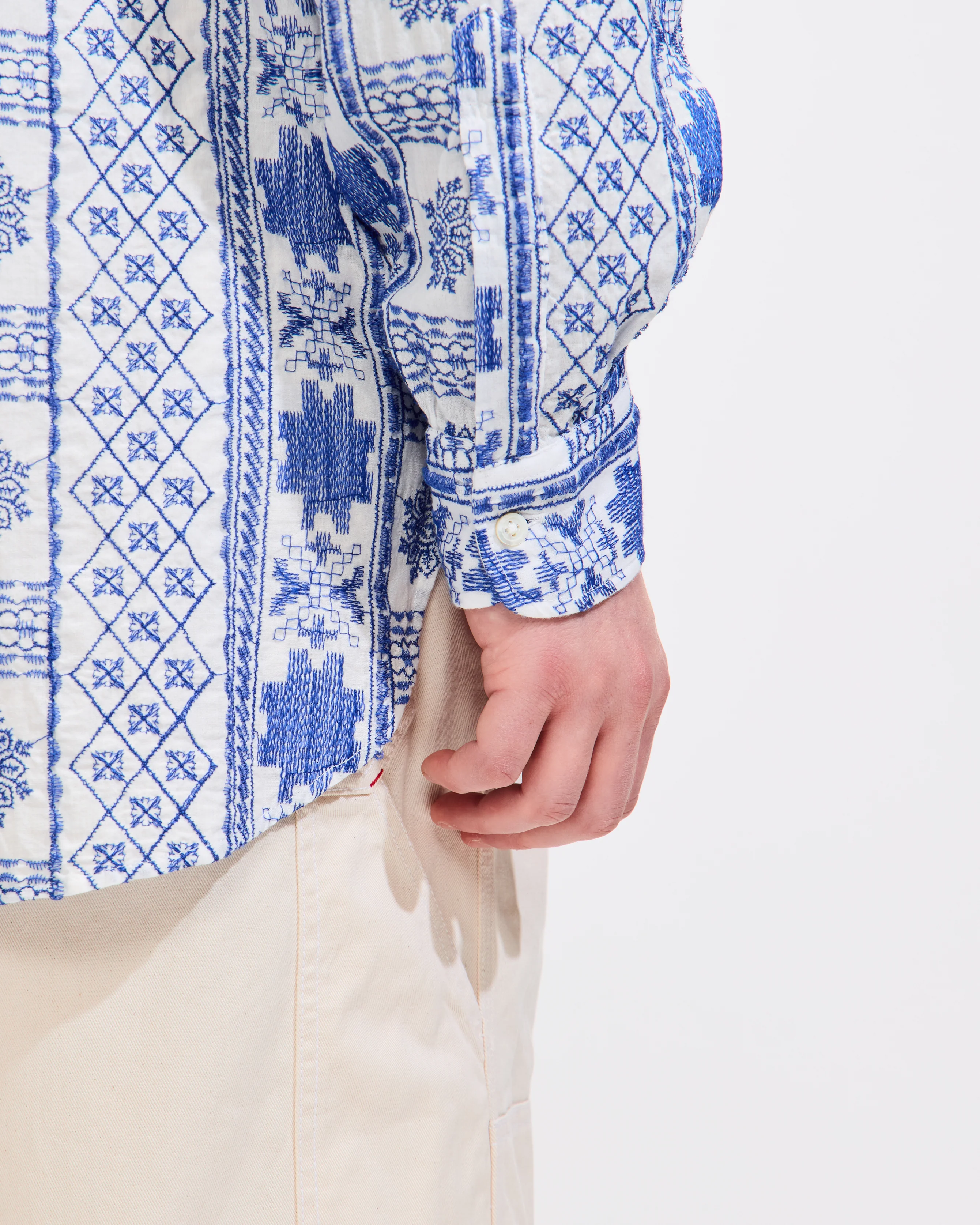 19th Century BD Shirt in Blue/White CP Embroidery