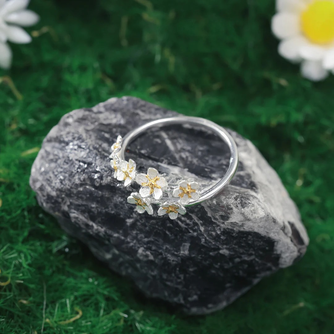 Forget-me-not flower silver ring01