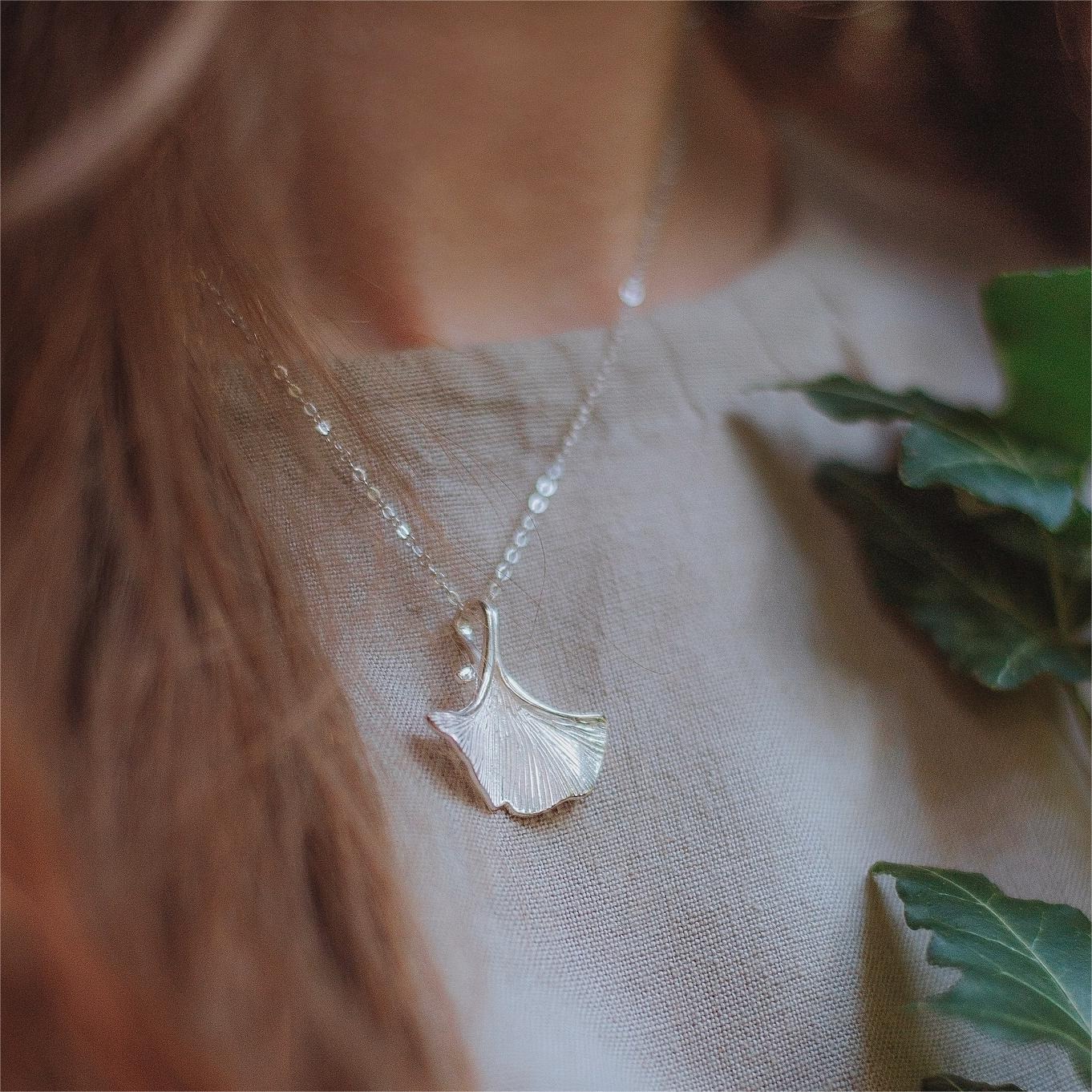 Silver Ginkgo Leaf Necklace
