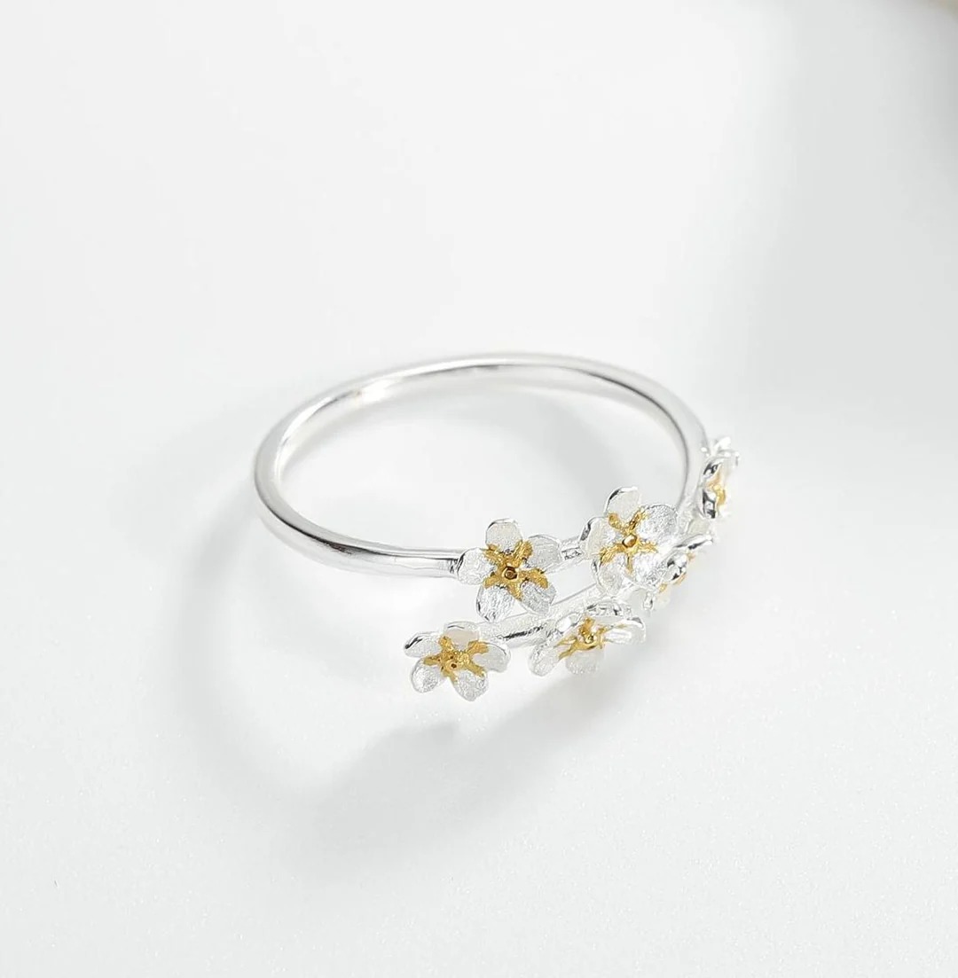 Forget-me-not flower silver ring01